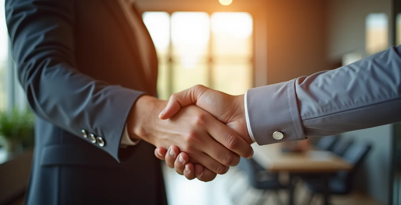 Poignée de main chaleureuse entre formateur et stagiaire dans un centre de formation