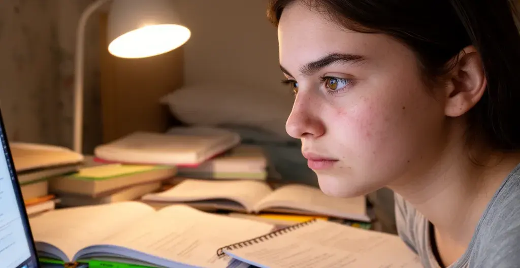 Étudiante LSPS concentrée devant son bureau de travail