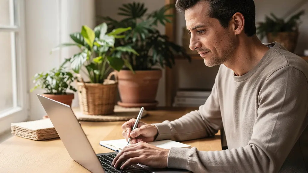 Professionnelle suivant une formation SEO en ligne depuis son bureau à domicile